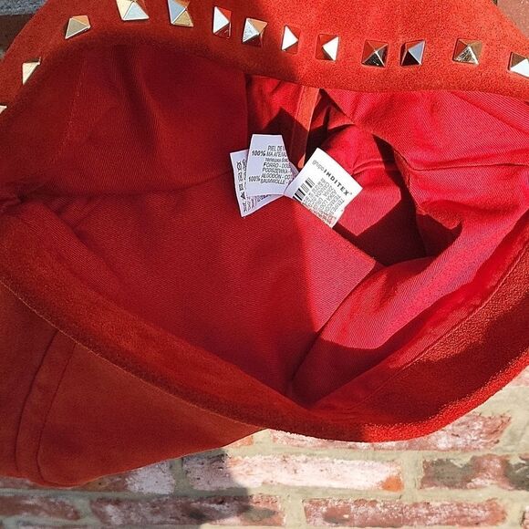 ZARA Red Suede Studded Shoulder Bag - Picture 8 of 10